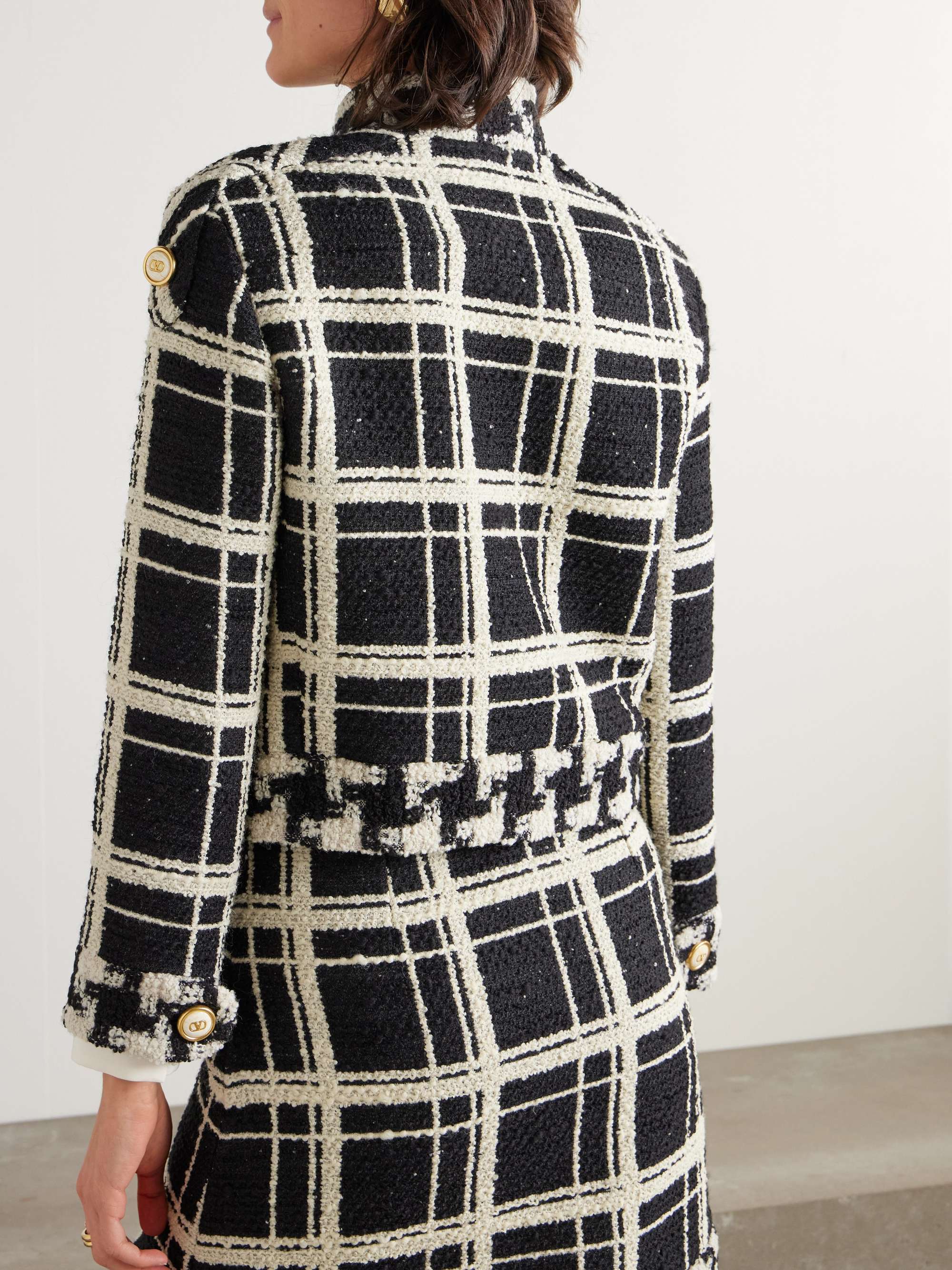 Black Cropped checked wool-blend tweed jacket | VALENTINO