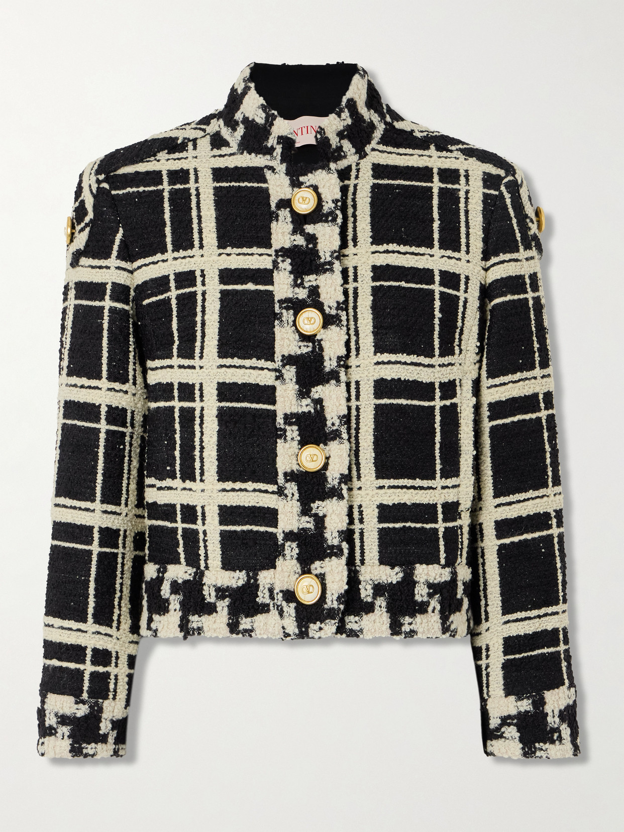 Valentino Womens Tweed Check-print Knitted Jacket Nero Avorio In Black