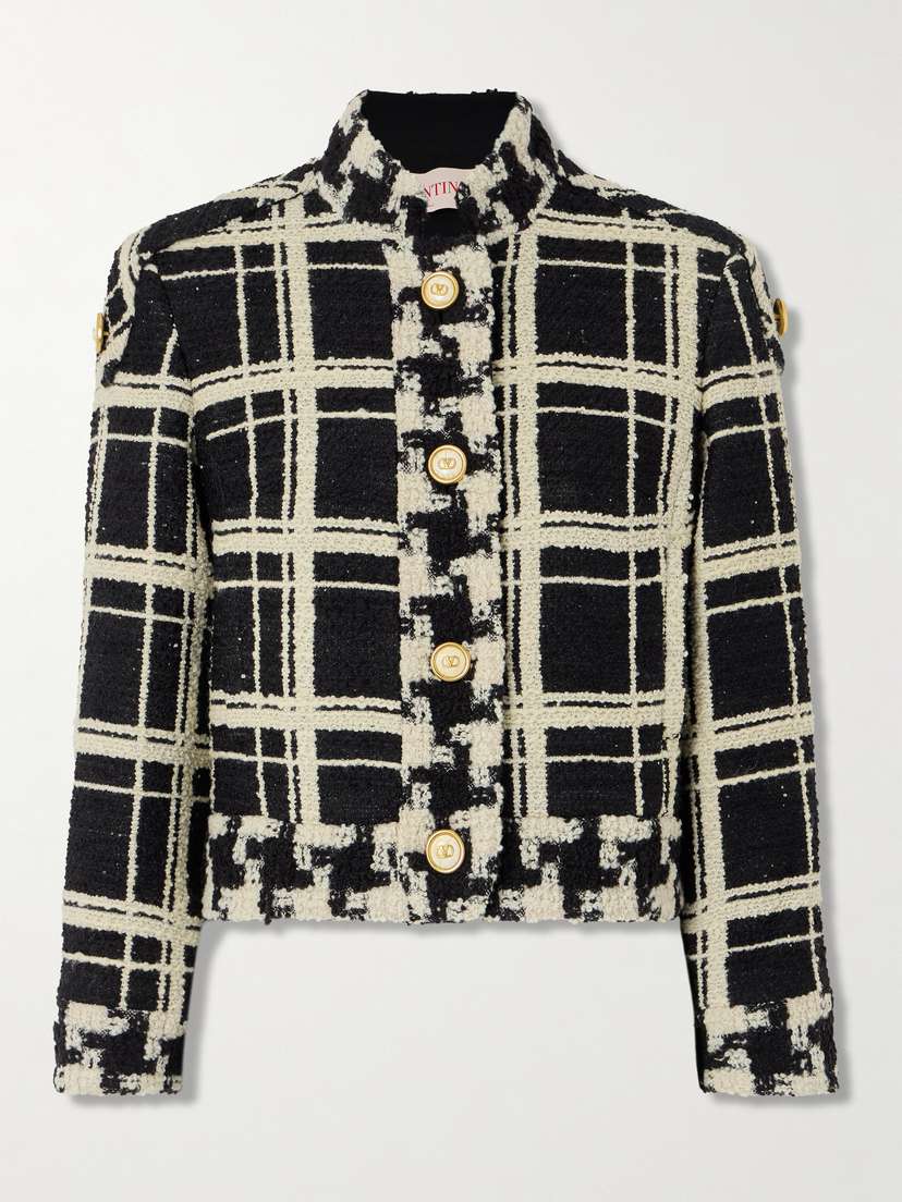 Valentino Garavani Cropped Checked Wool-blend Tweed Jacket