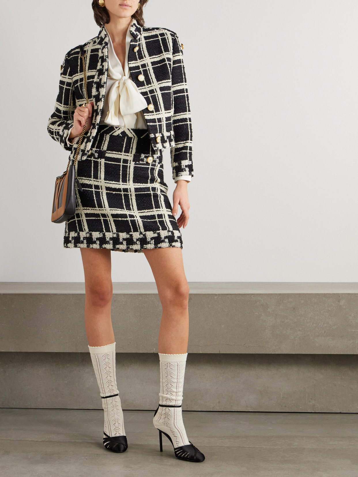 Valentino "macro Check Tweed Jacket For In Black