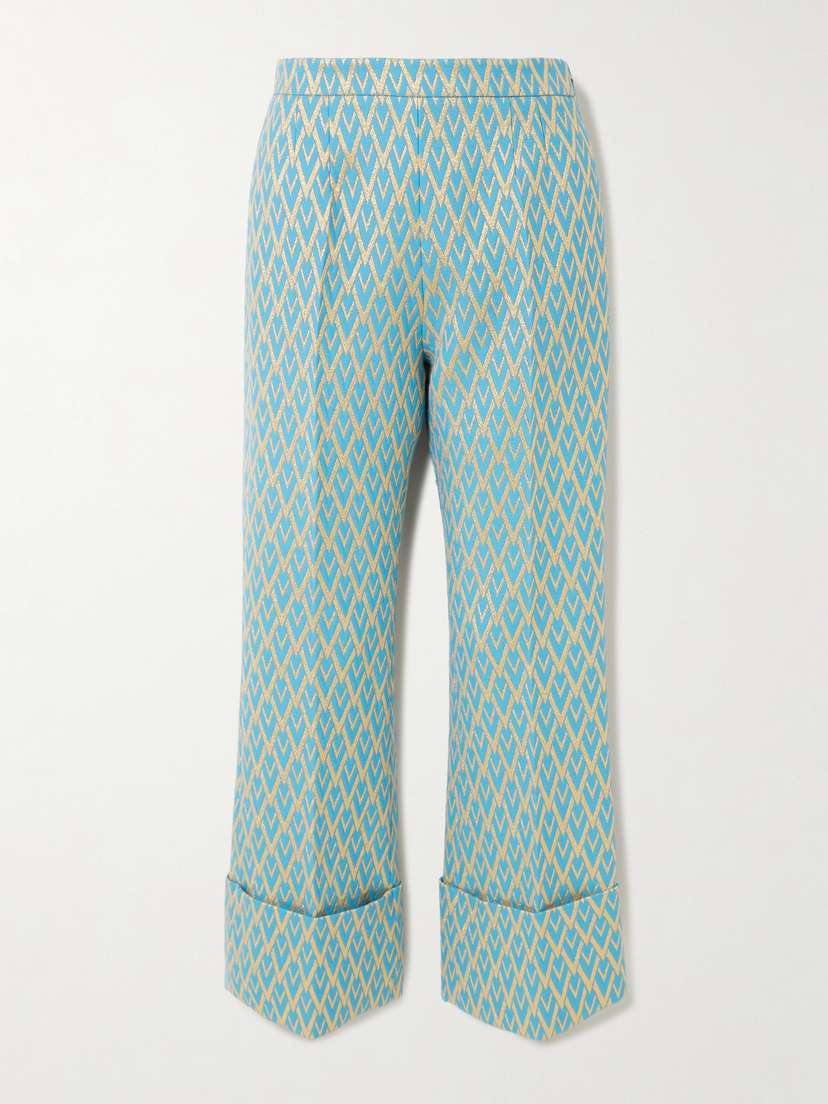 Valentino Garavani Metallic Wool-blend Jacquard Wide-leg Pants