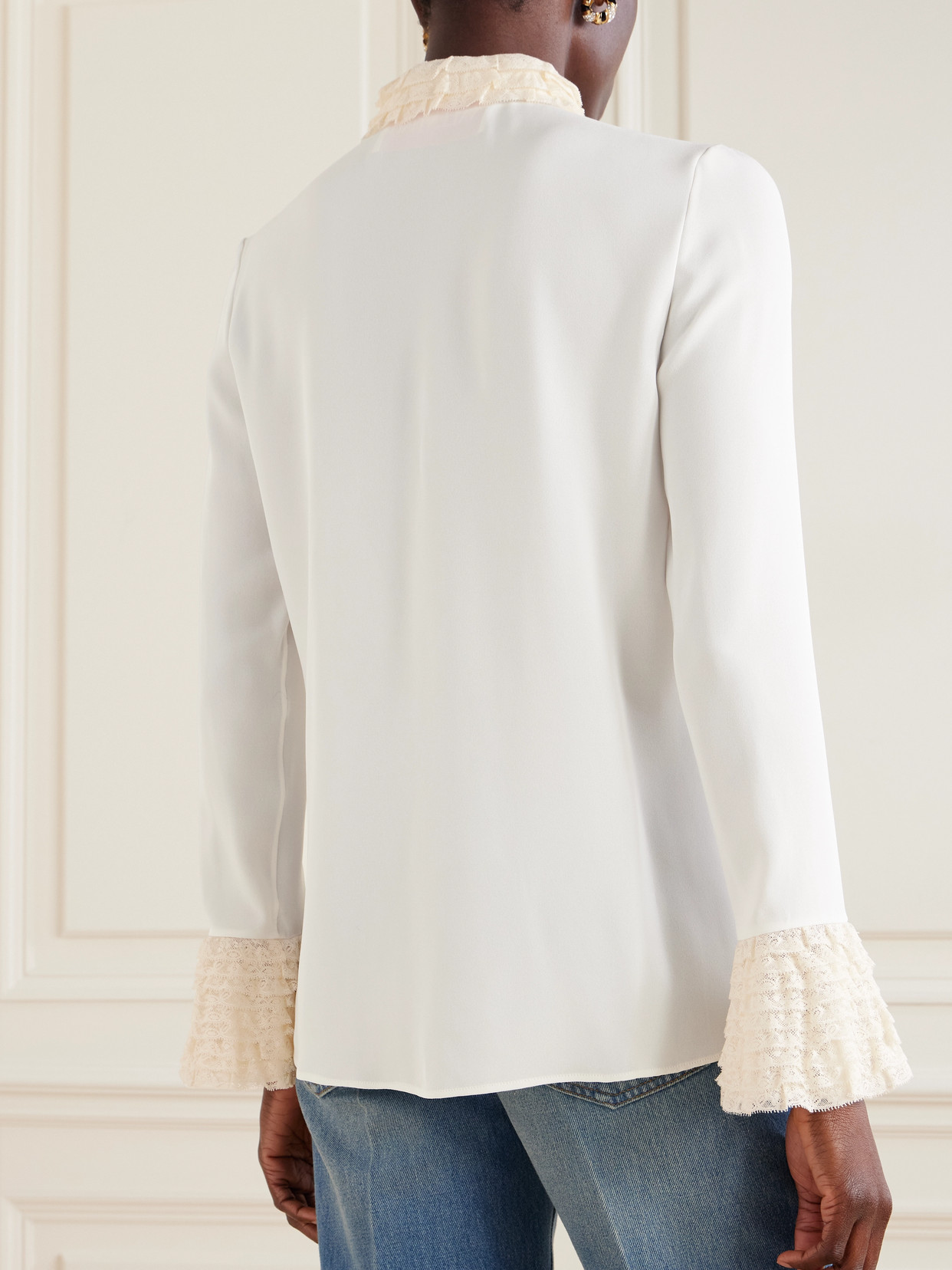 Valentino Ruffled Georgette Shirt In Ivory