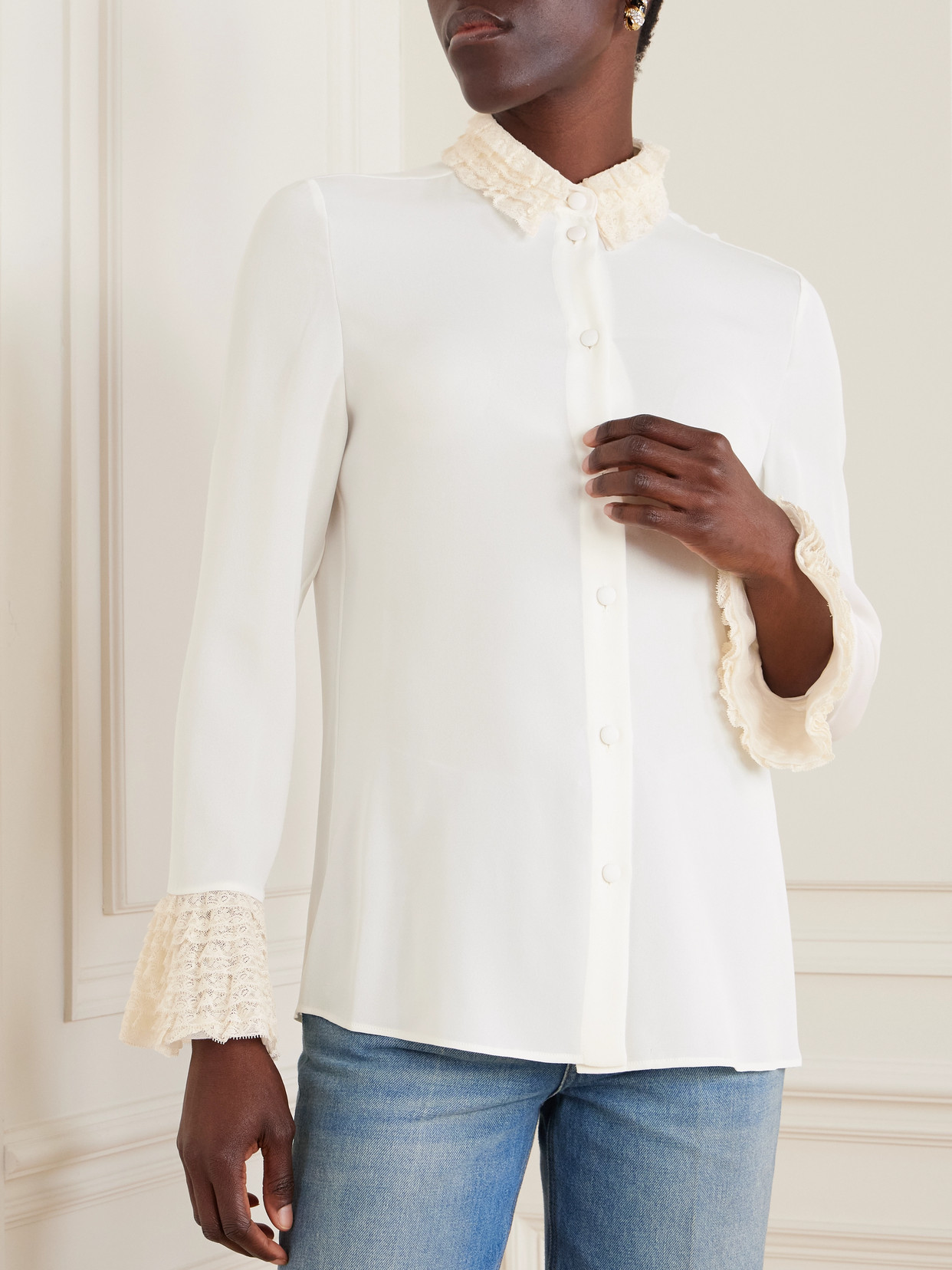 Valentino Ruffled Georgette Shirt In Ivory
