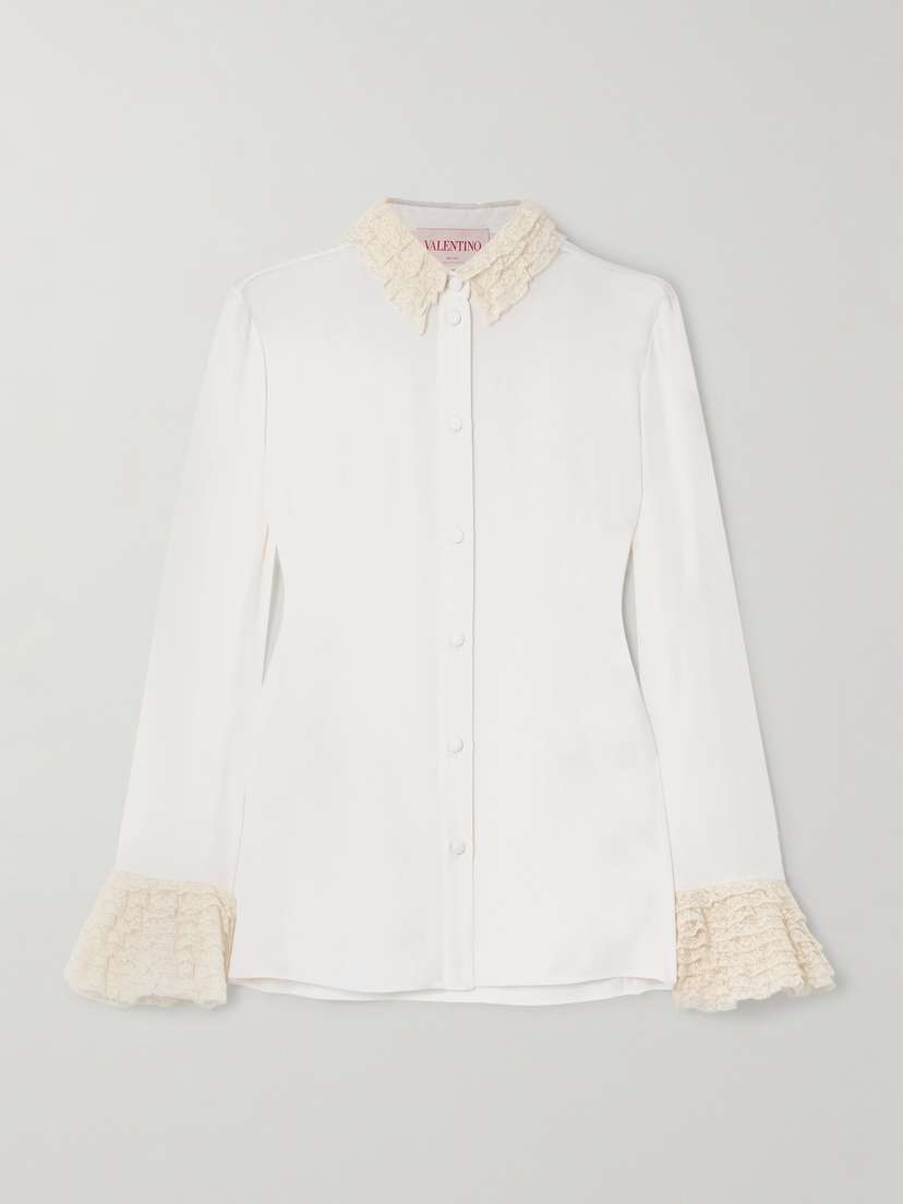 Valentino Garavani Lace-trimmed Silk-georgette Shirt