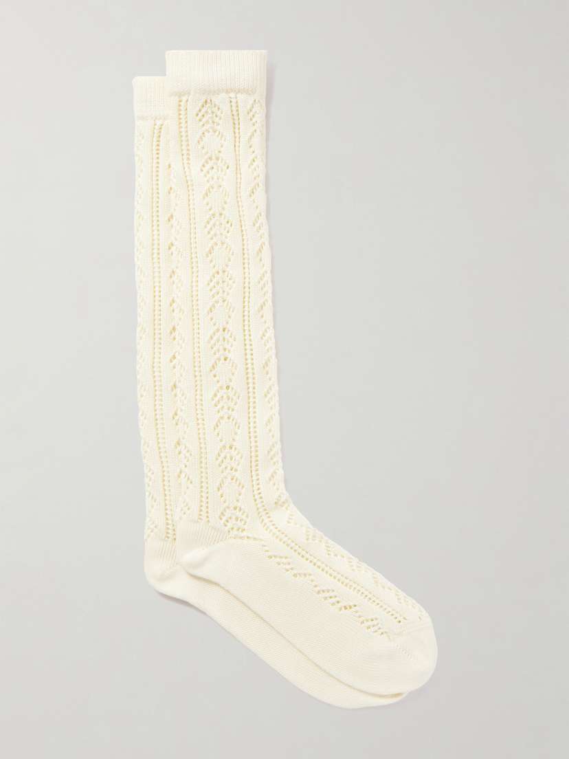 Valentino Garavani Embellished Pointelle-knit Cotton Socks