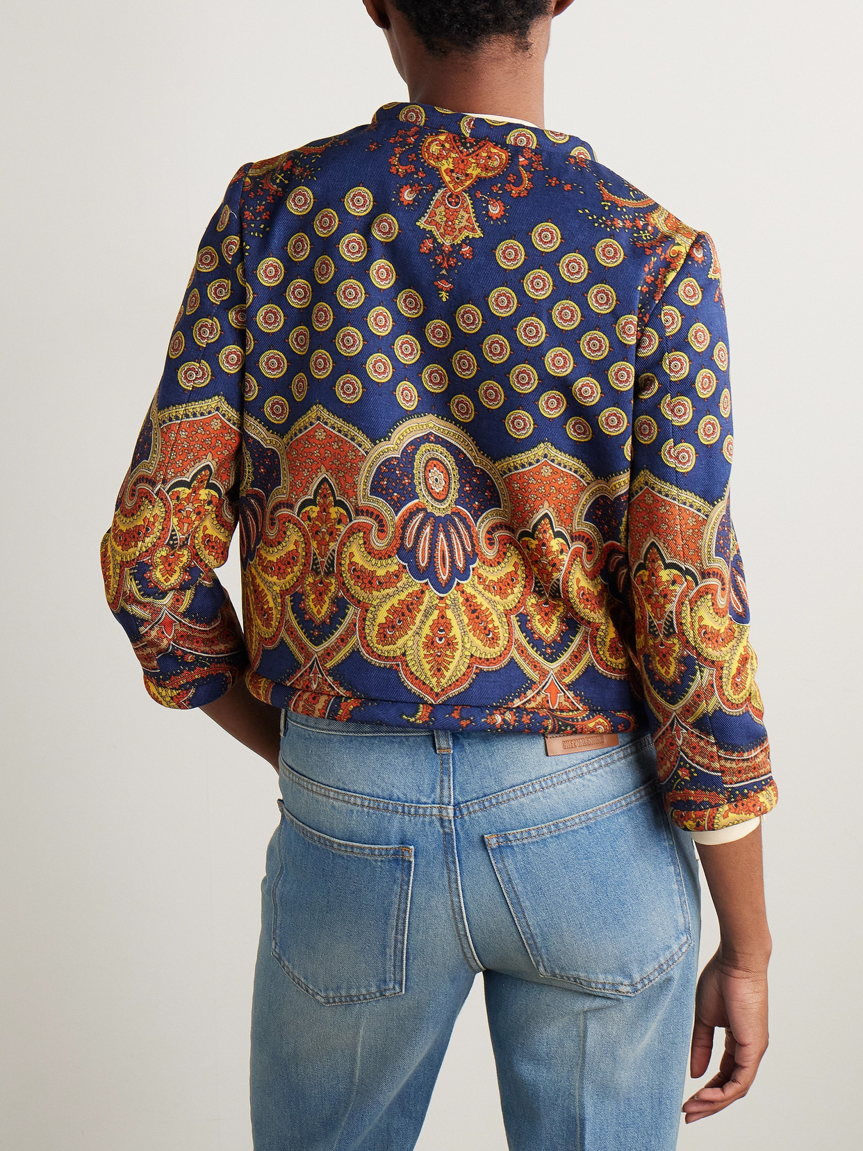 Valentino Cotton Blazer With Printed Intricate Pattern In Blue