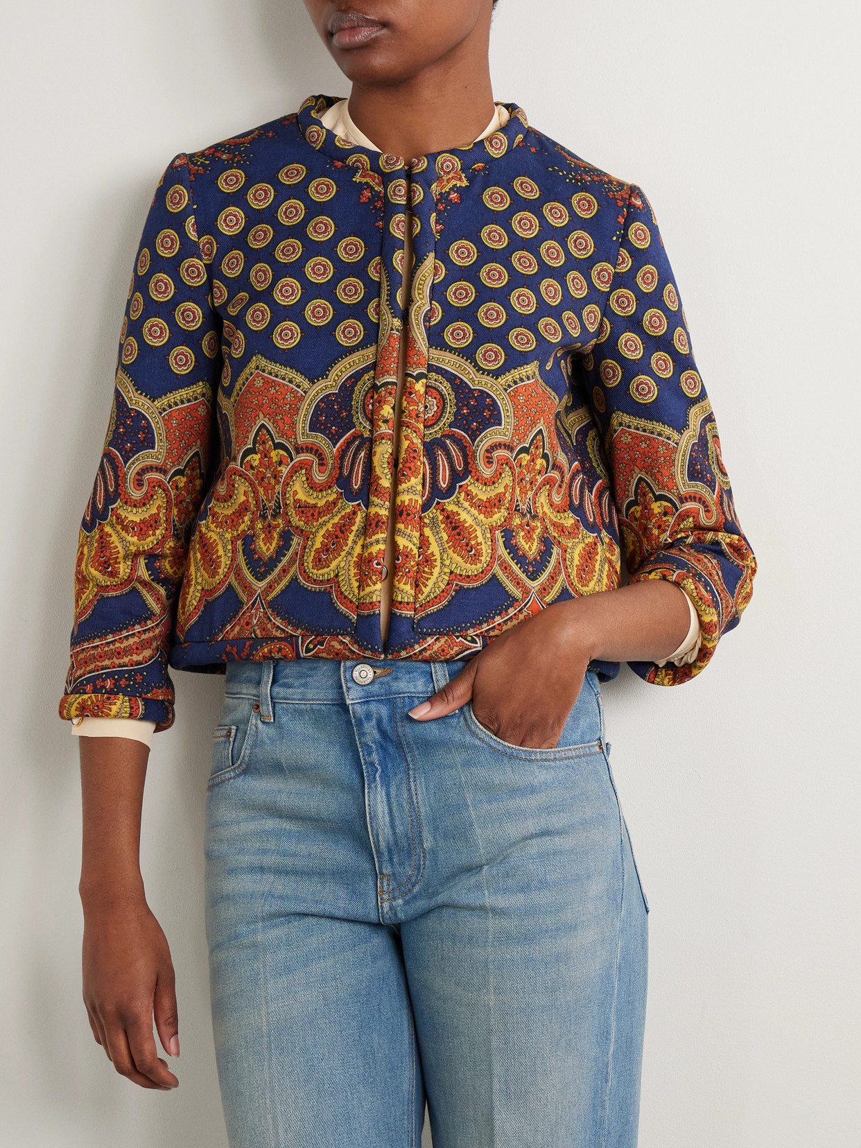 Valentino Cotton Blazer With Printed Intricate Pattern In Blue
