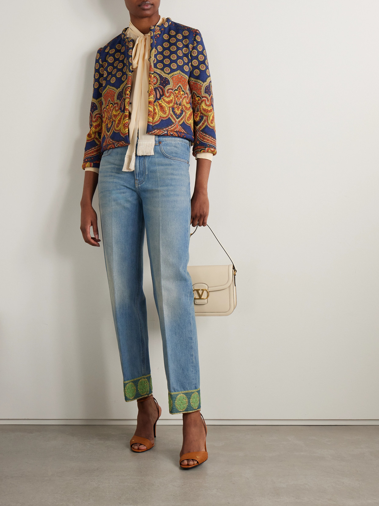 Valentino Cotton Blazer With Printed Intricate Pattern In Blue