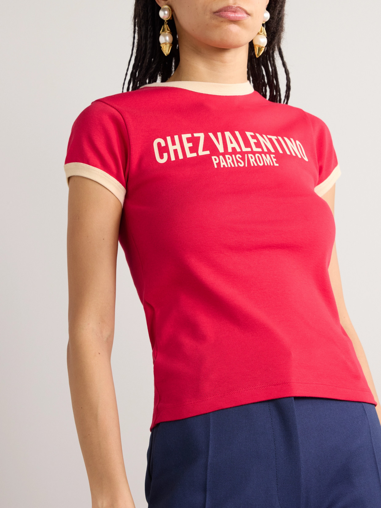 Shop Valentino Printed Cotton-jersey T-shirt In Red