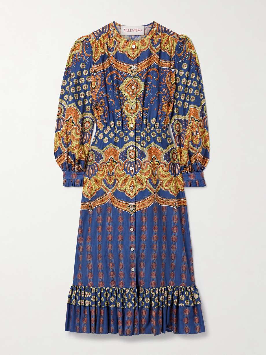 printed cotton midi dress