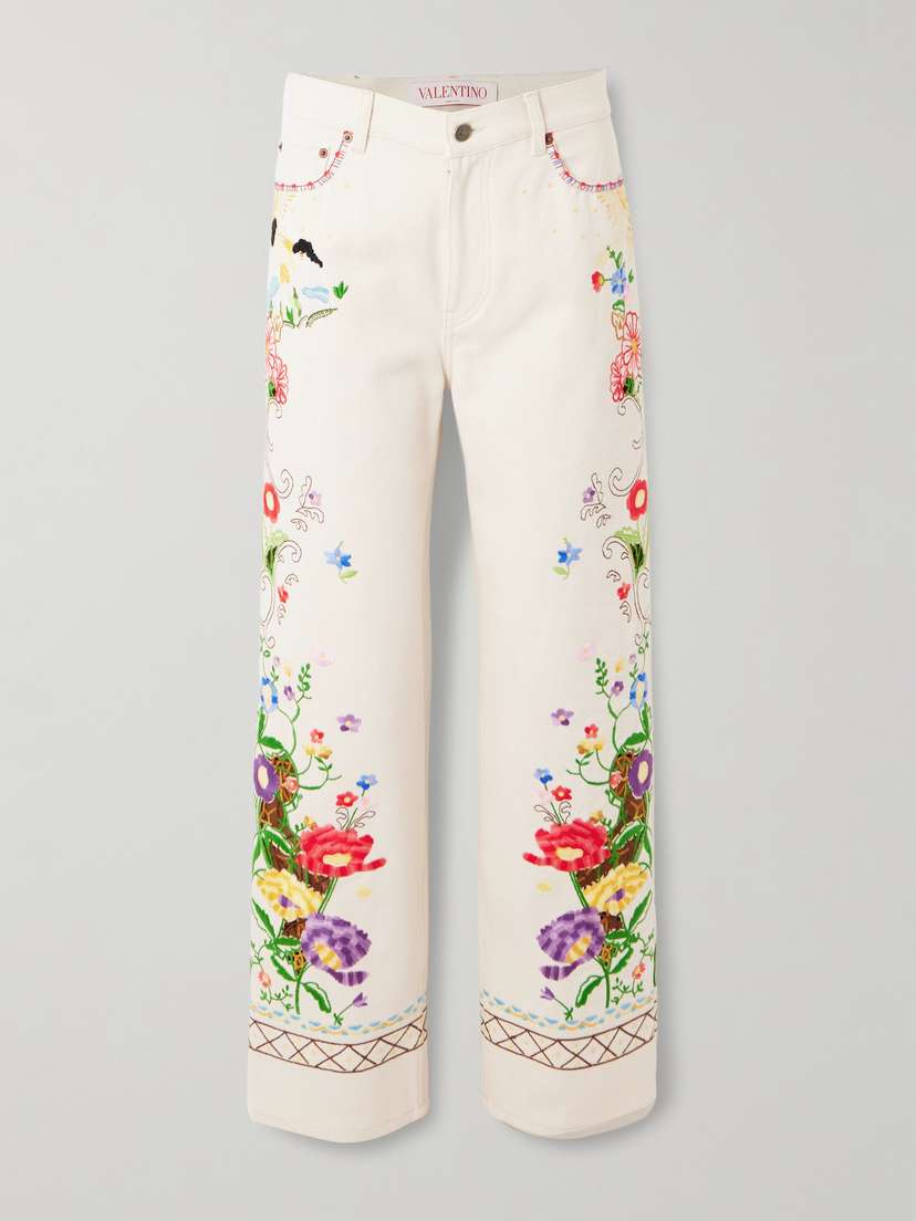 Valentino Garavani Embroidered High-rise Straight-leg Jeans