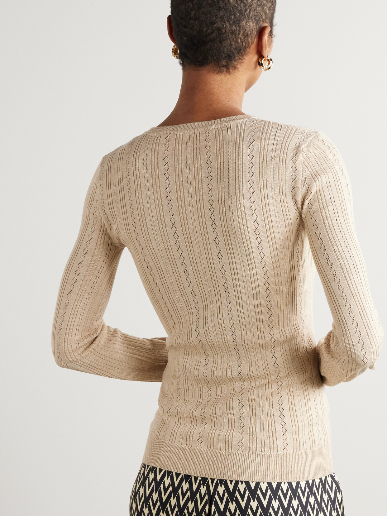Valentino Pointelle-knit Wool Sweater In Neutrals