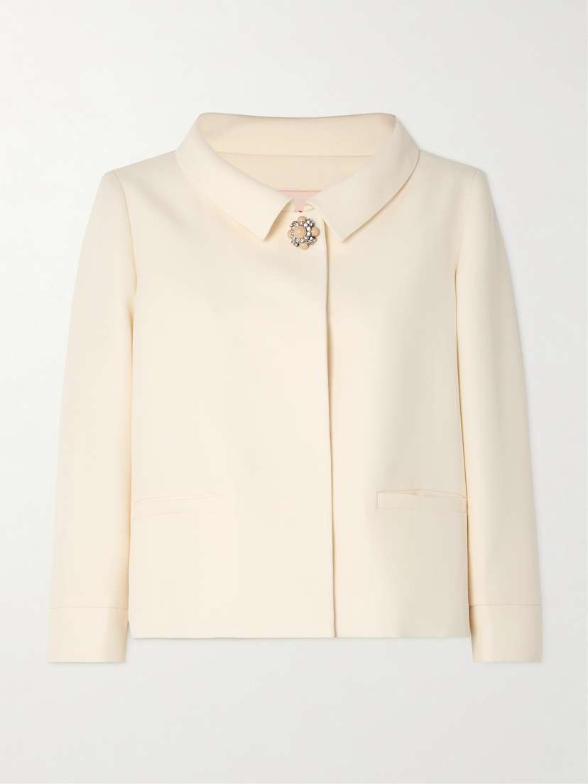 Valentino Garavani Cropped Embellished Wool And Silk-blend Crepe Jacket
