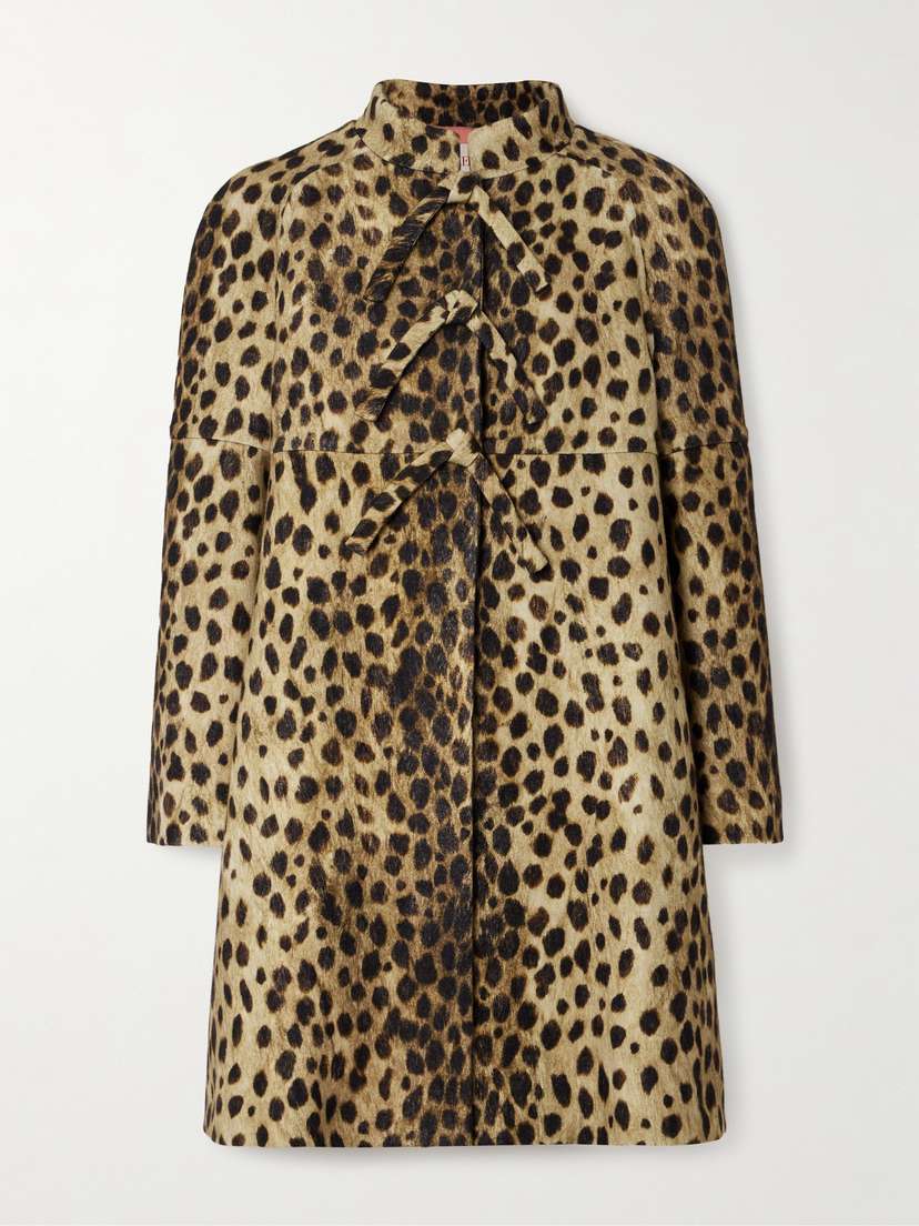 Valentino Garavani Bow-detailed Jaguar-print Wool-felt Coat