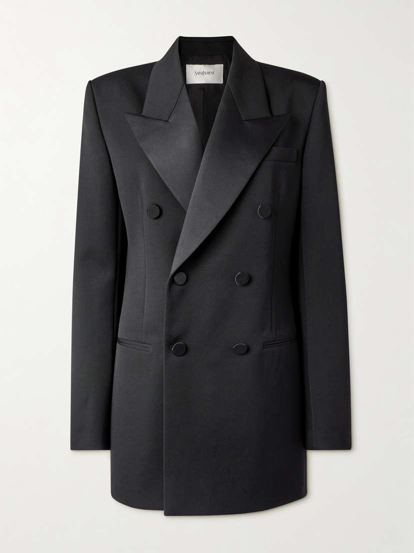 Saint Laurent Double-breasted Satin-trimmed Grain De Poudre Wool Blazer