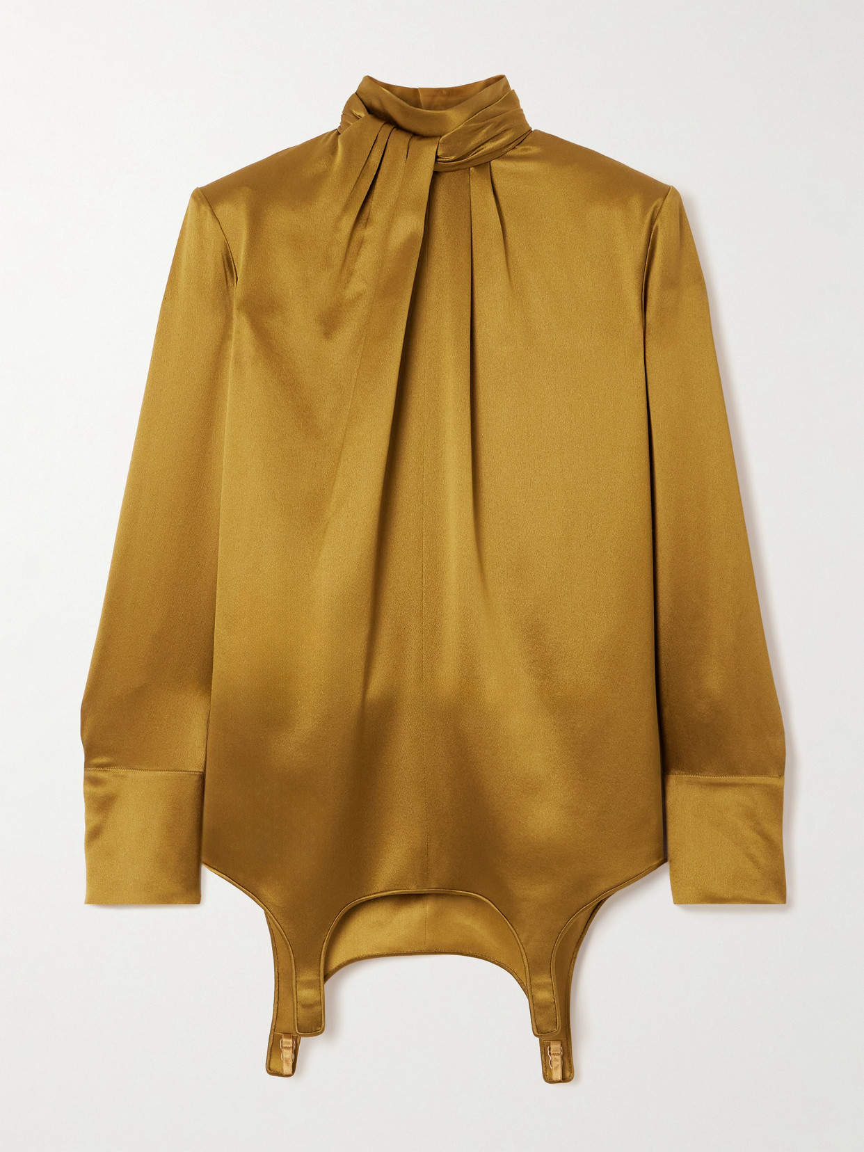 Saint Laurent Twisted Silk-satin Turtleneck Mini Dress In Gold