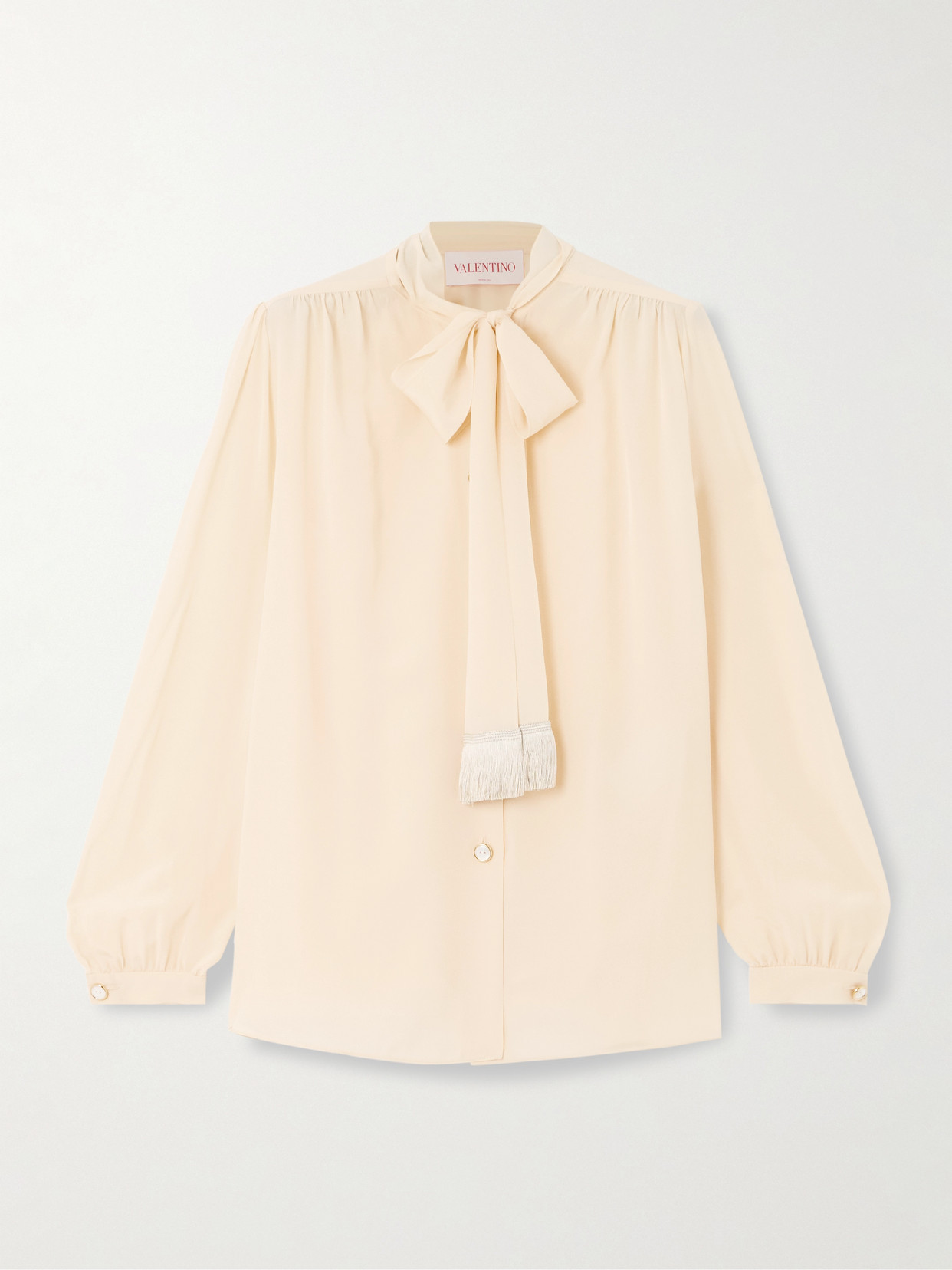 Valentino Fringed Pussy-bow Silk-chiffon Shirt In Orange