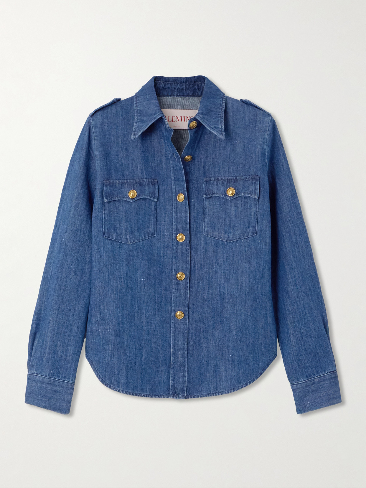 Valentino Casual Shirt With Chest Pockets And Epaulettes In Blue
