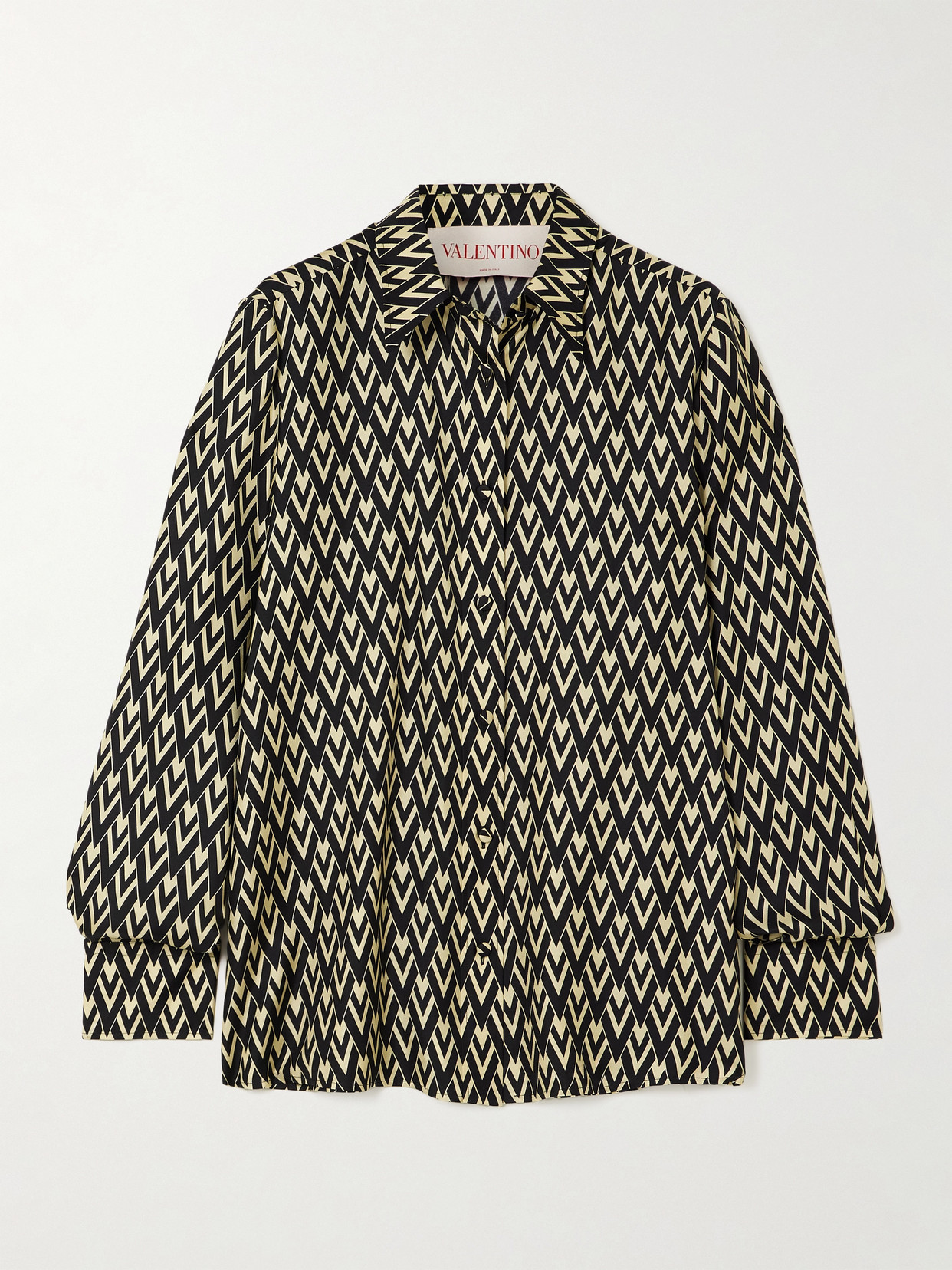 Valentino Printed Silk-twill Shirt In Black