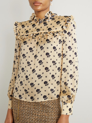 Valentino Garavani Ruffled printed striped silk-jacquard blouse