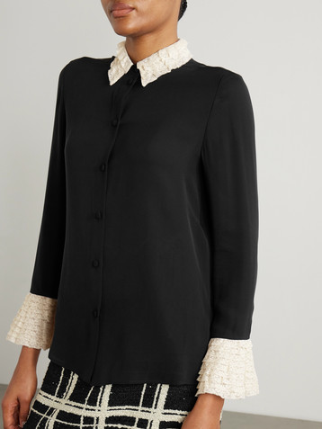 Valentino Garavani Lace-trimmed silk-georgette shirt