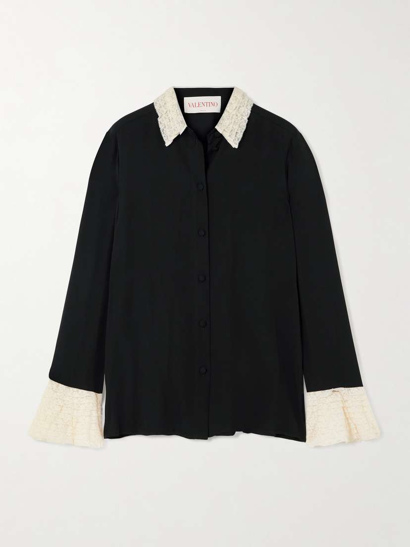 Valentino Garavani Lace-trimmed Silk-georgette Shirt