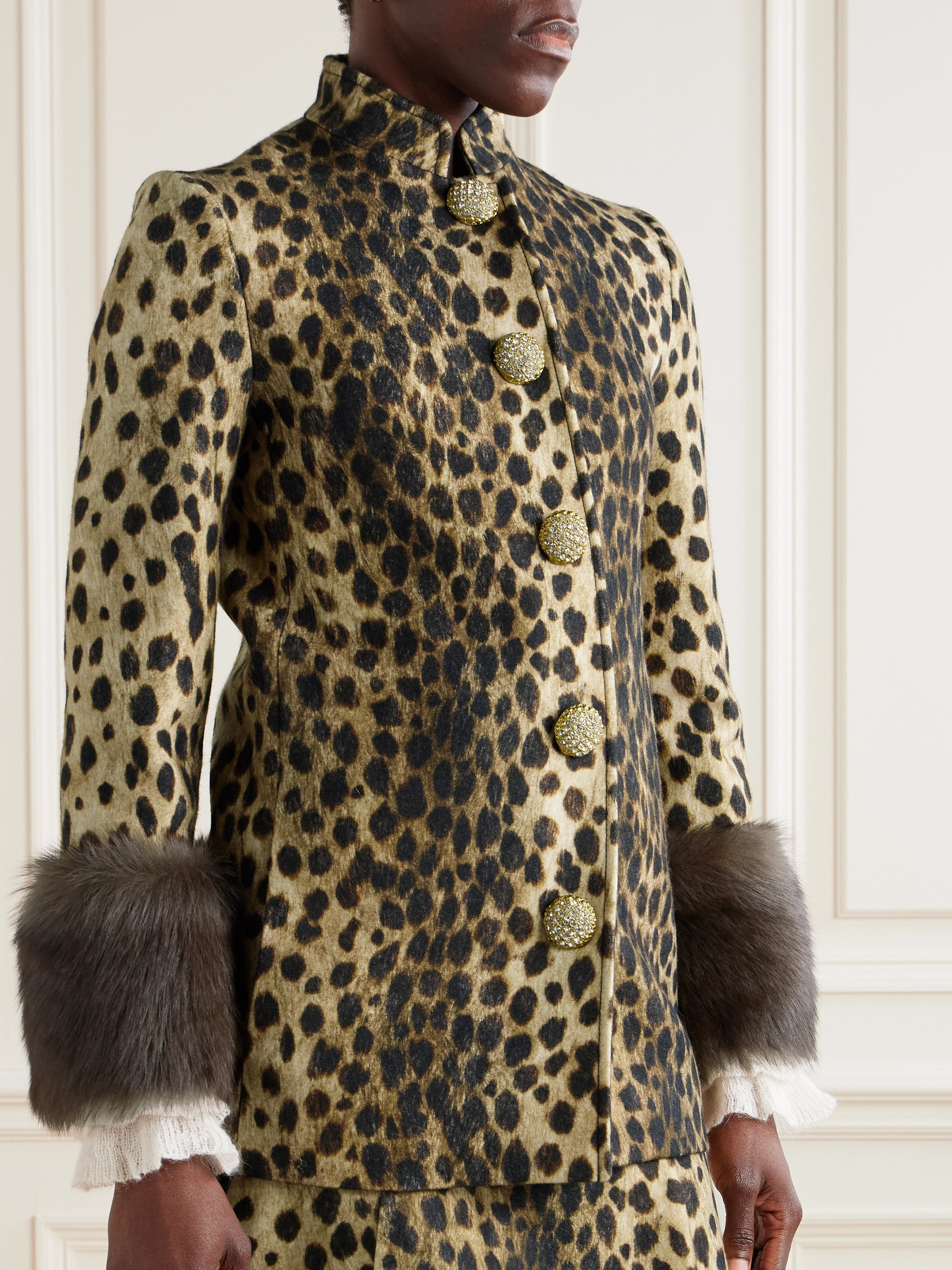 Valentino Garavani - Leopard-print plush-trimmed wool-felt jacket