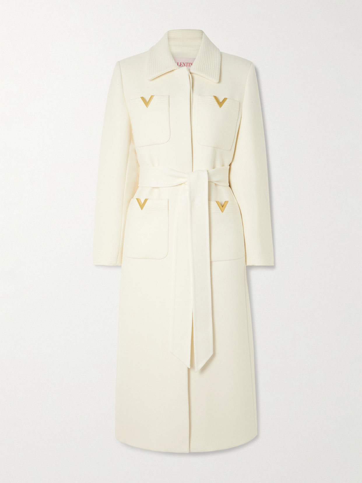 Valentino Womens Brand-hardware Single-breasted Wool-blend Long Coat Avorio In Ivory