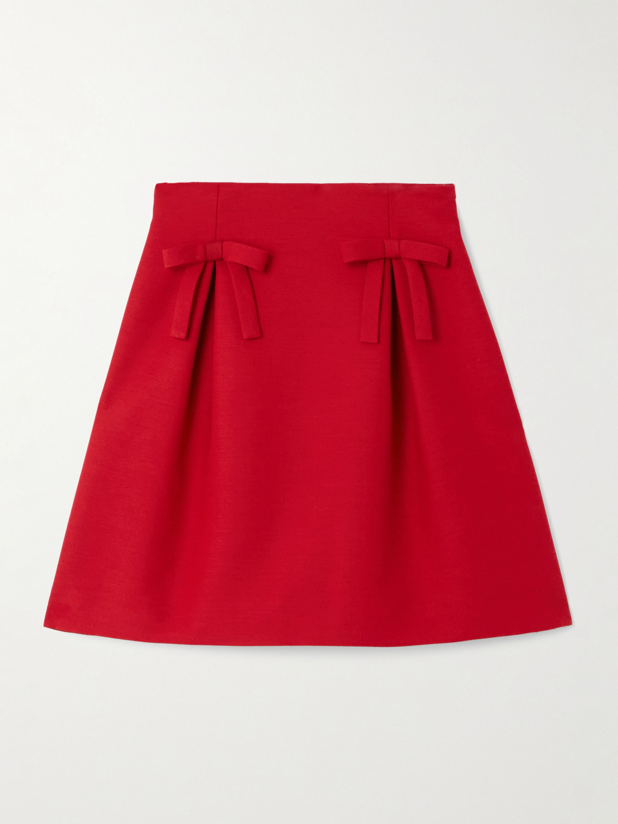 Valentino Bow-detailed Pleated Wool And Silk-blend Mini Skirt In Red