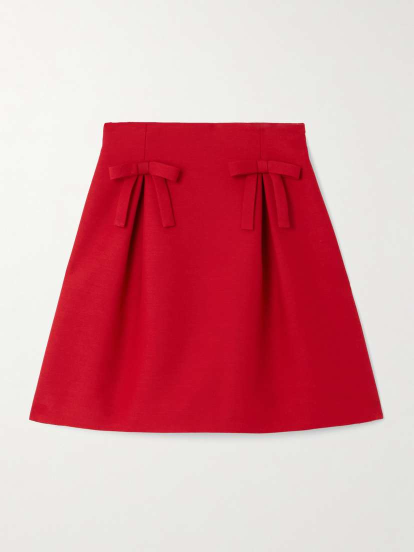 Valentino Garavani Bow-detailed Pleated Wool And Silk-blend Mini Skirt