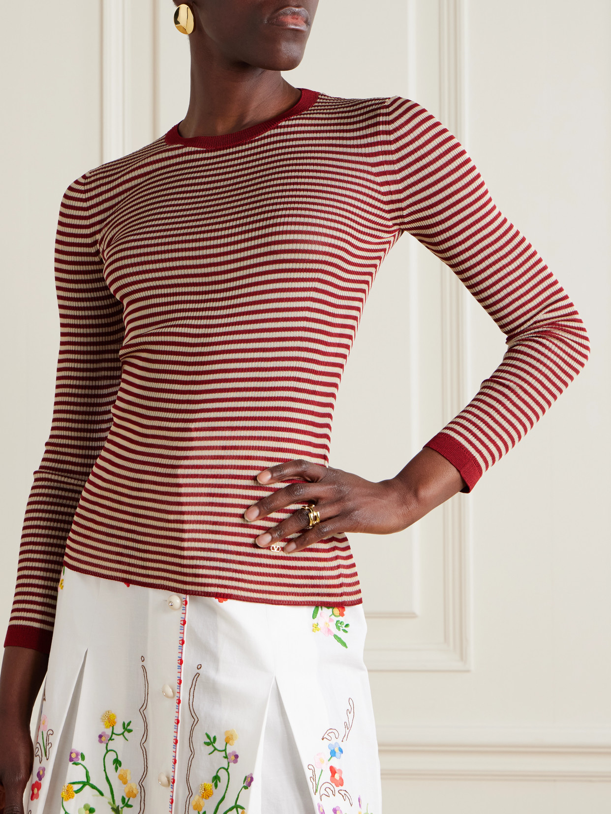 Valentino Striped T-shirt In Red/ecru'