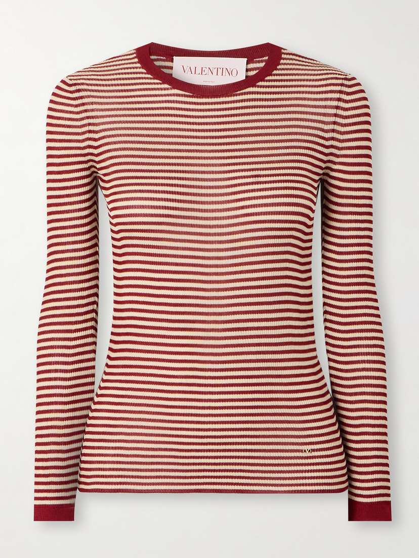 Valentino Garavani Ribbed Striped Silk Sweater