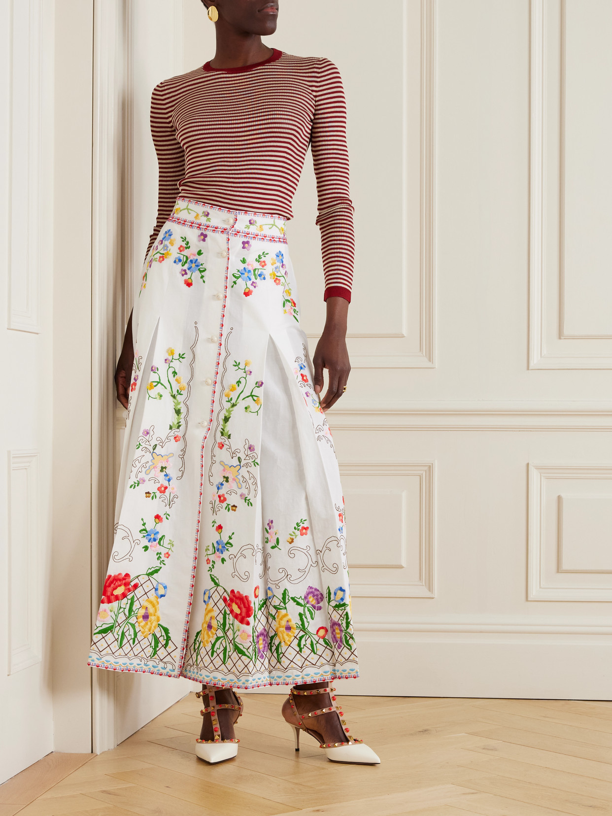 Valentino Striped T-shirt In Red/ecru'