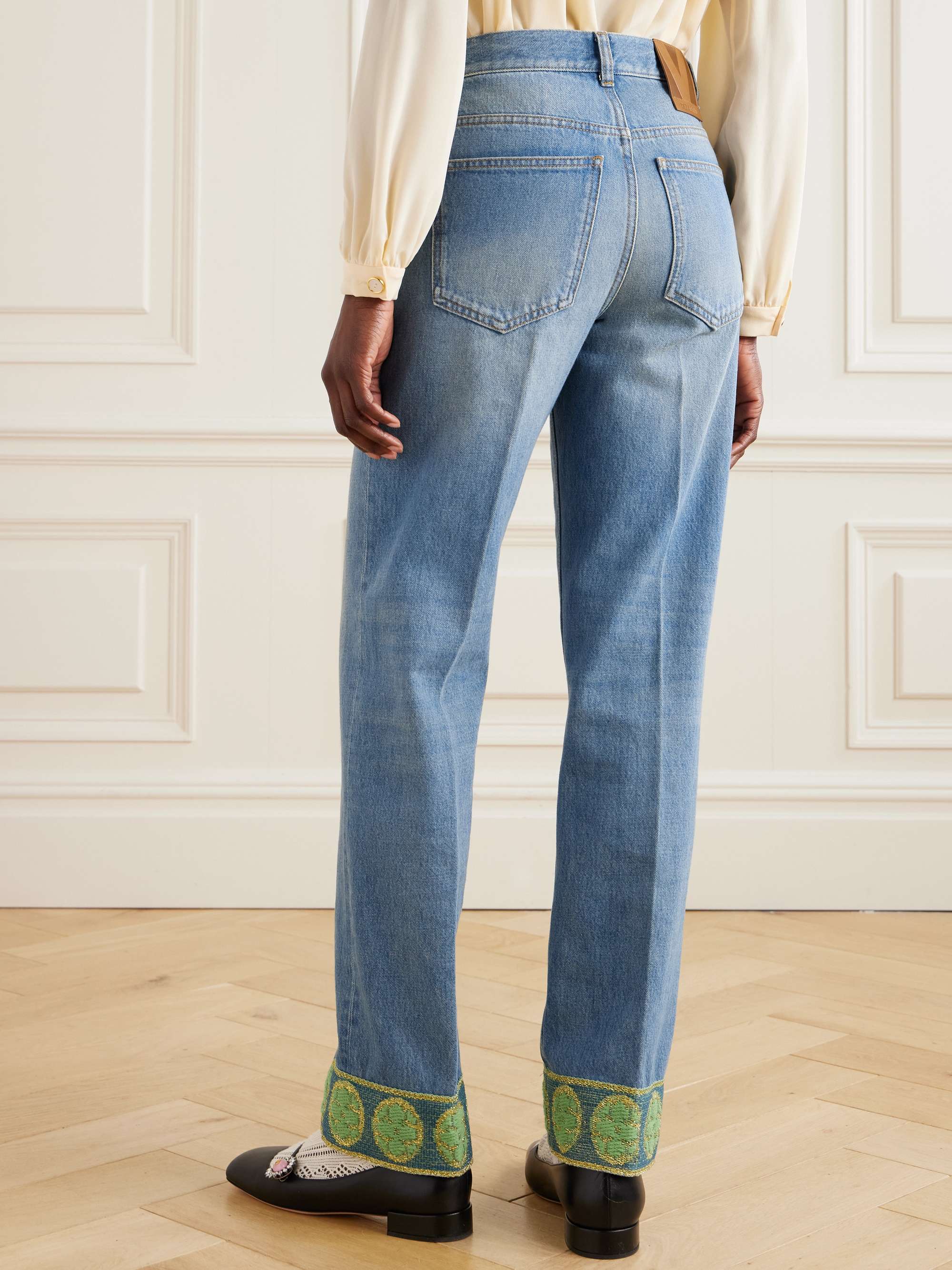 VALENTINO GARAVANI Metallic jacquard-trimmed straight-leg