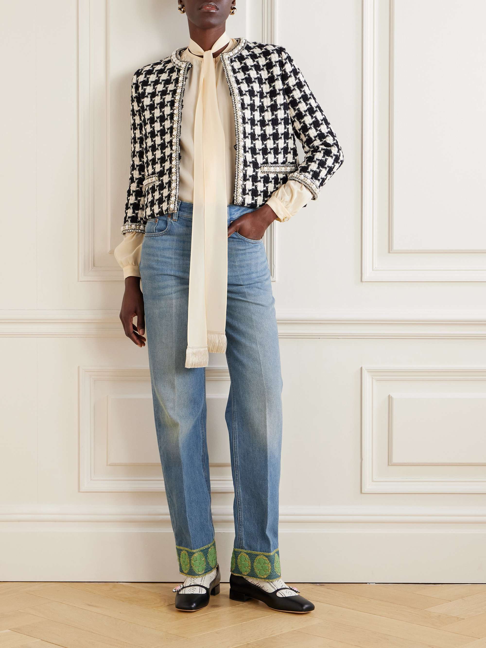 VALENTINO GARAVANI Cropped embellished cotton-blend tweed