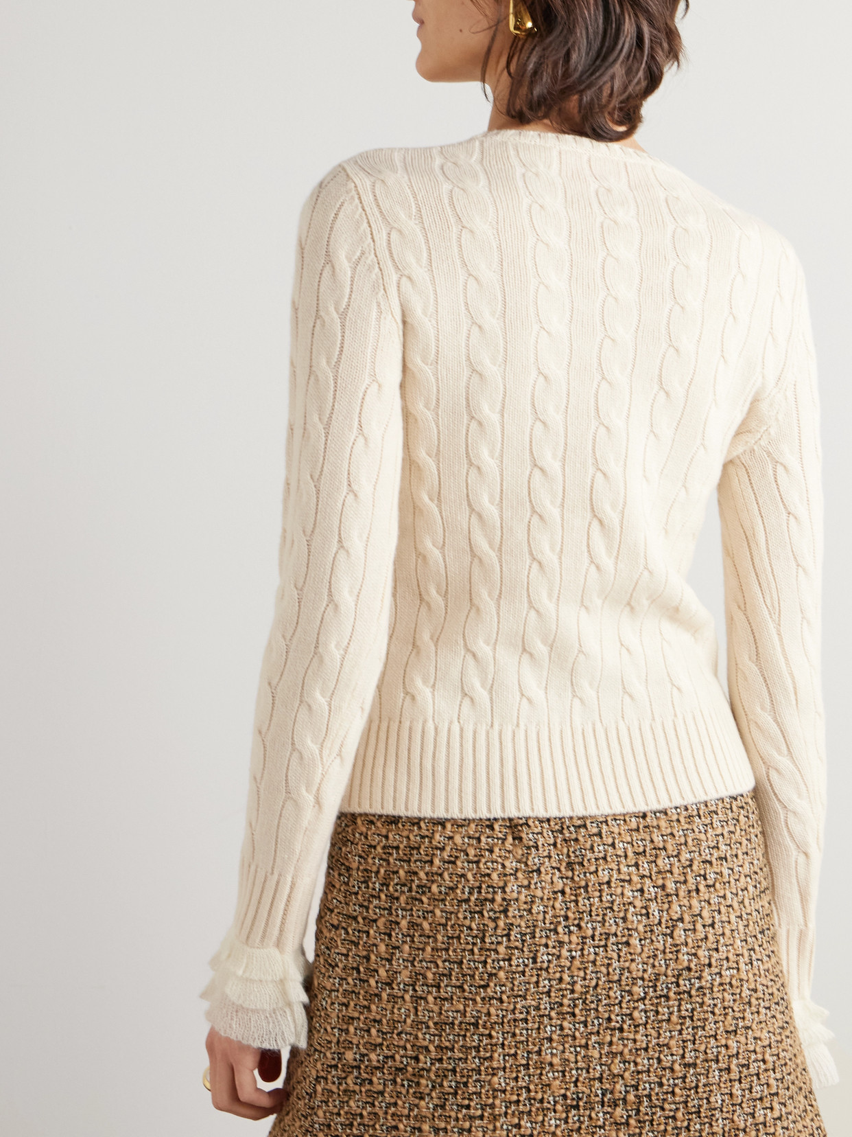 Garavani - Ruffle-Trimmed Embellished Cable-Knit Cashmere Sweater
