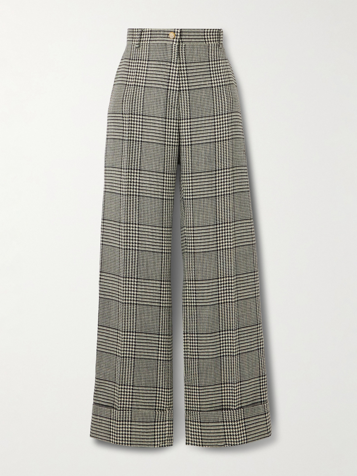 Valentino Prince Of Wales Checked Wool Wide-leg Pants In Gray
