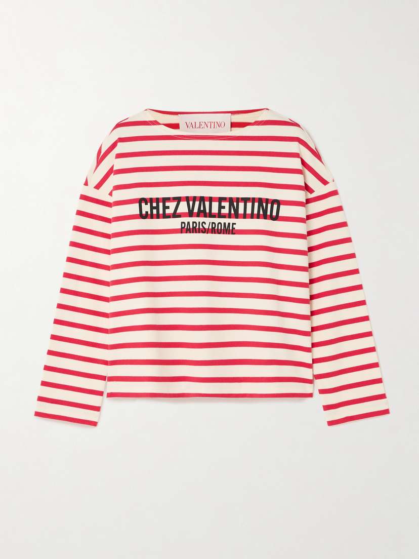 Valentino Garavani Striped Printed Cotton-jersey T-shirt