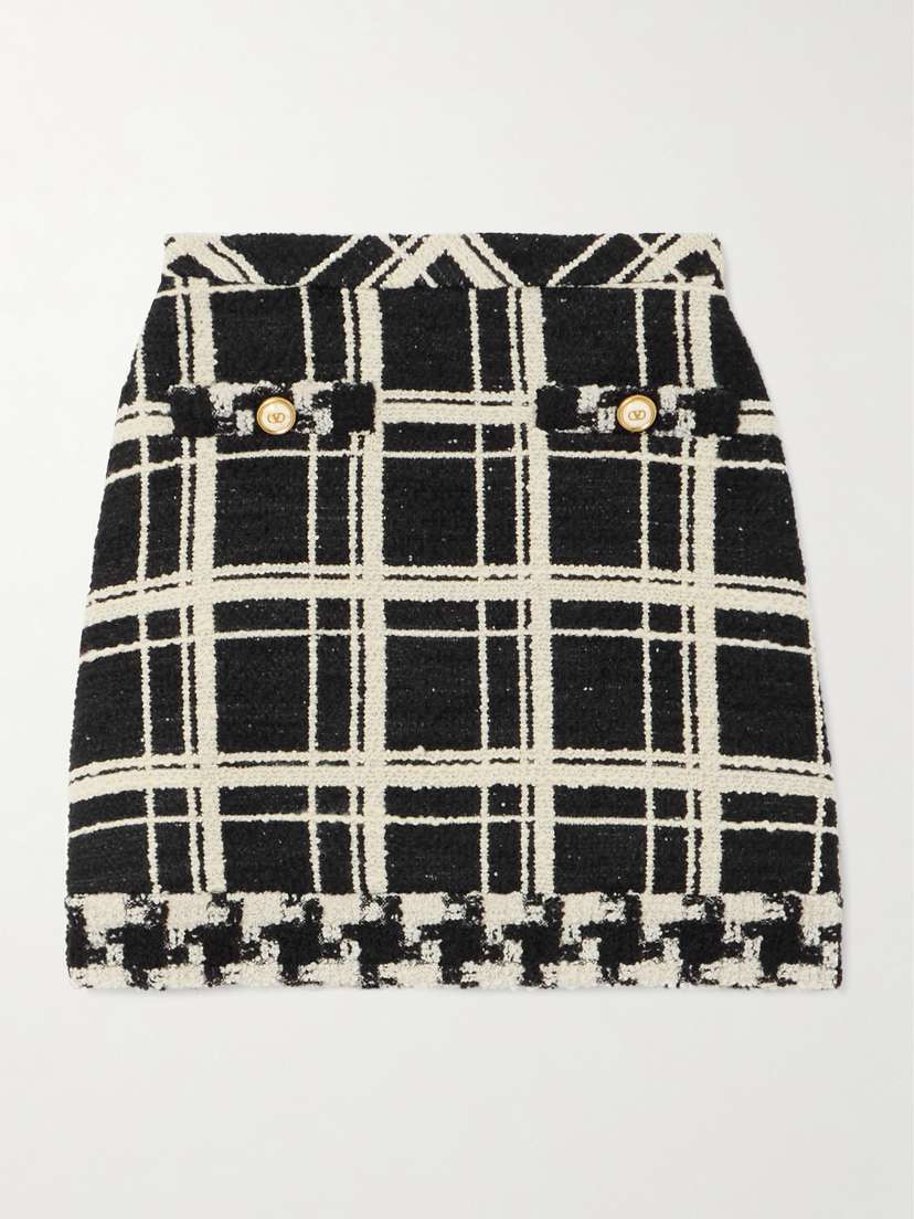 Valentino Garavani Checked Wool-blend Tweed Bouclé Mini Skirt