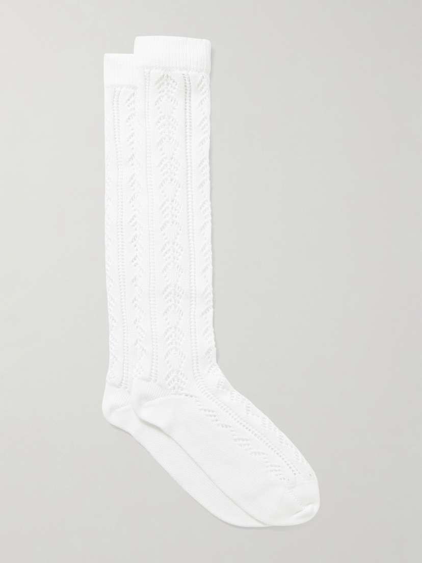 Valentino Garavani Embellished Pointelle-knit Cotton Socks