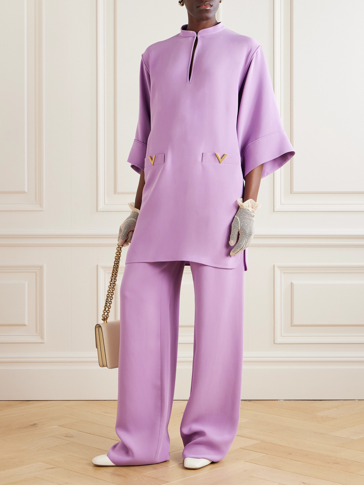 Valentino Silk Wide-leg Trousers In Purple