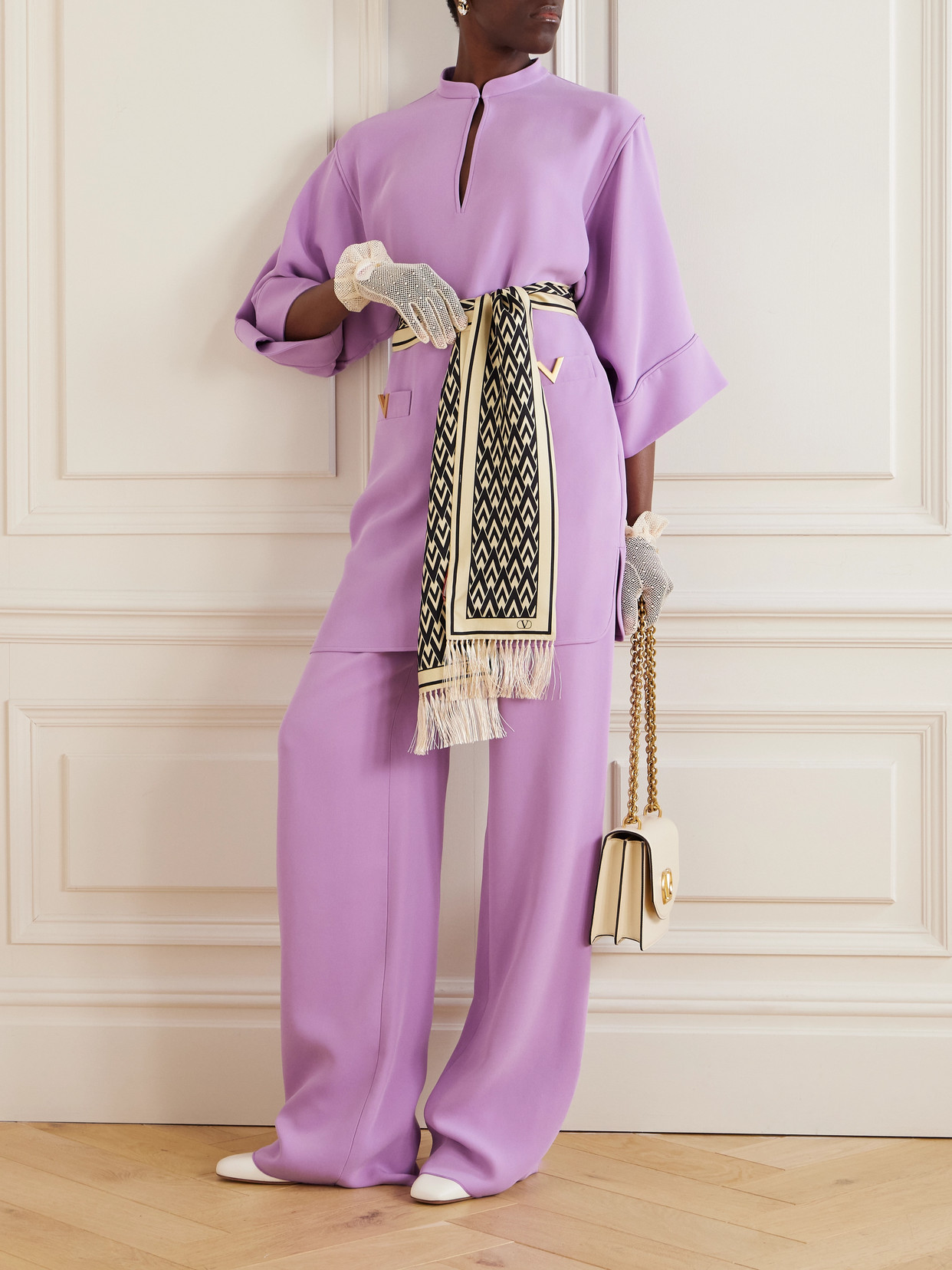 Valentino Silk Wide-leg Trousers In Purple