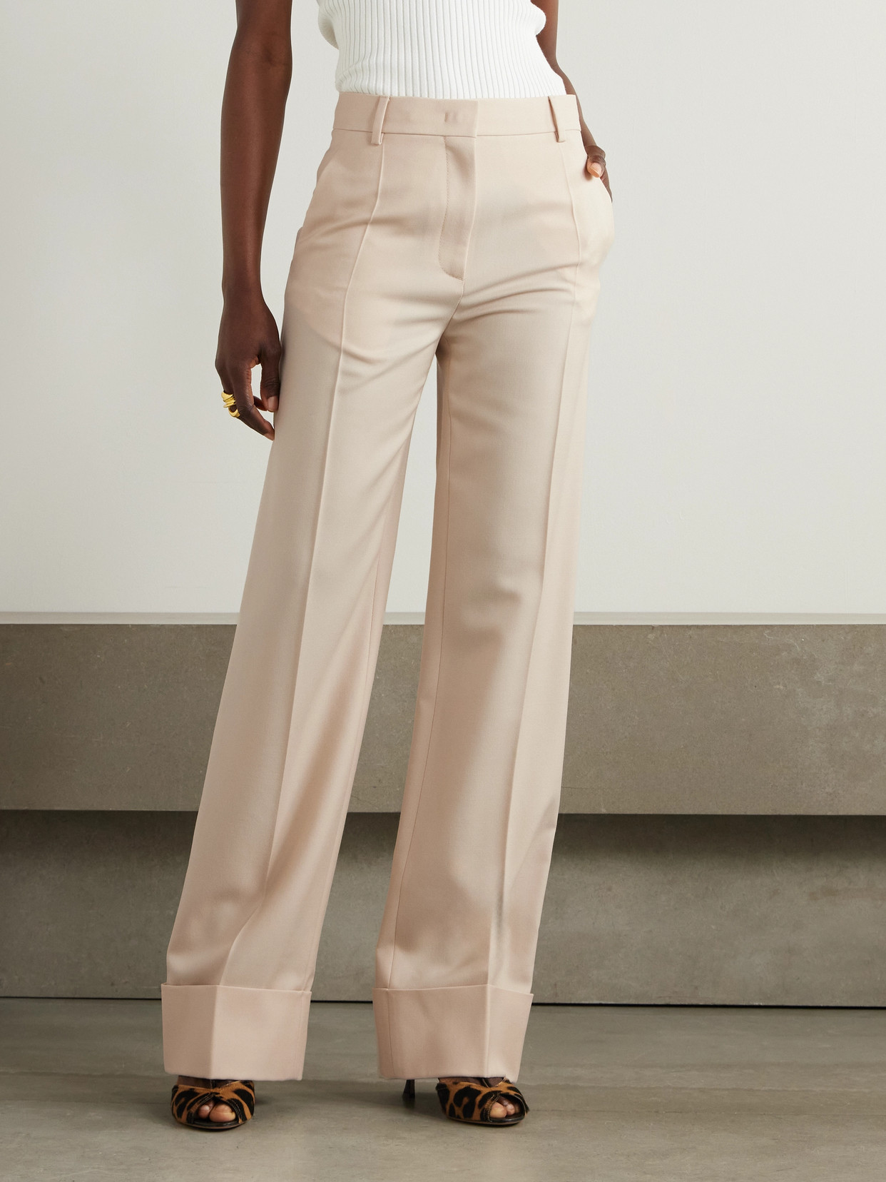 Valentino Womens Betulla Wide-leg Pressed-crease Wool Trousers In Cream