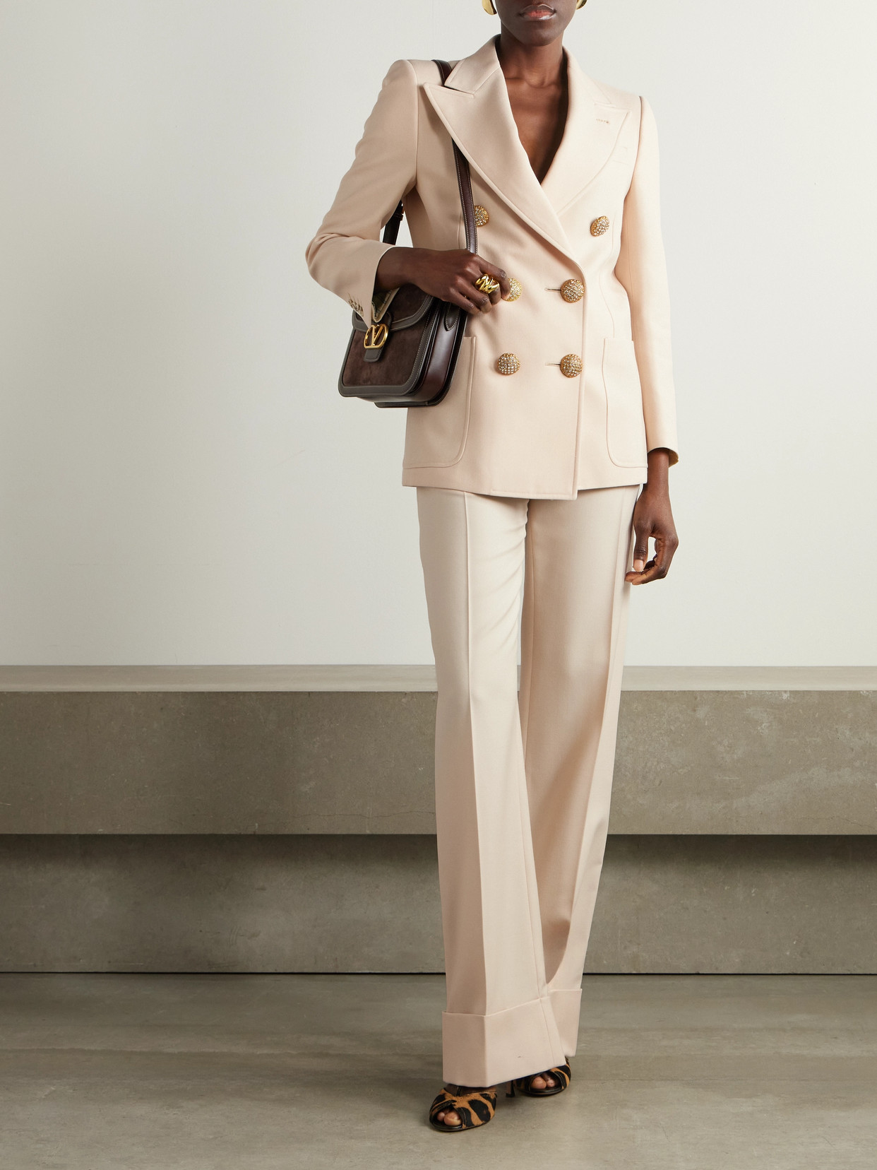 Valentino Womens Betulla Wide-leg Pressed-crease Wool Trousers In Cream
