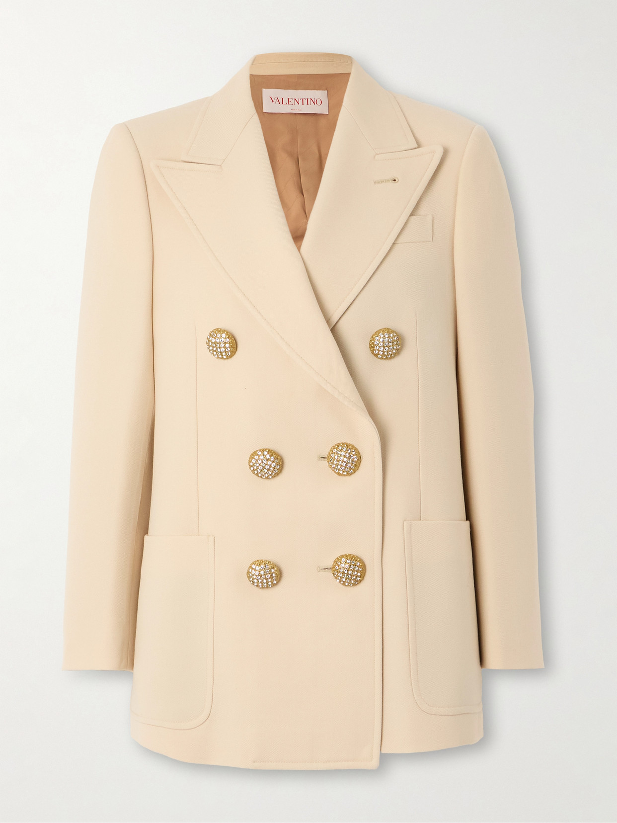 Valentino Crystal-embellished Double-breasted Virgin Wool-twill Blazer In Orange