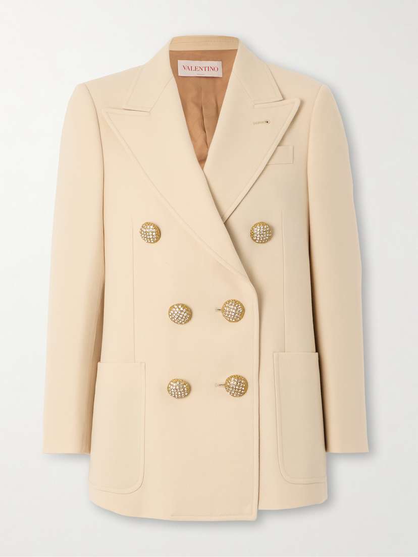 Valentino Garavani Crystal-embellished Double-breasted Virgin Wool-twill Blazer