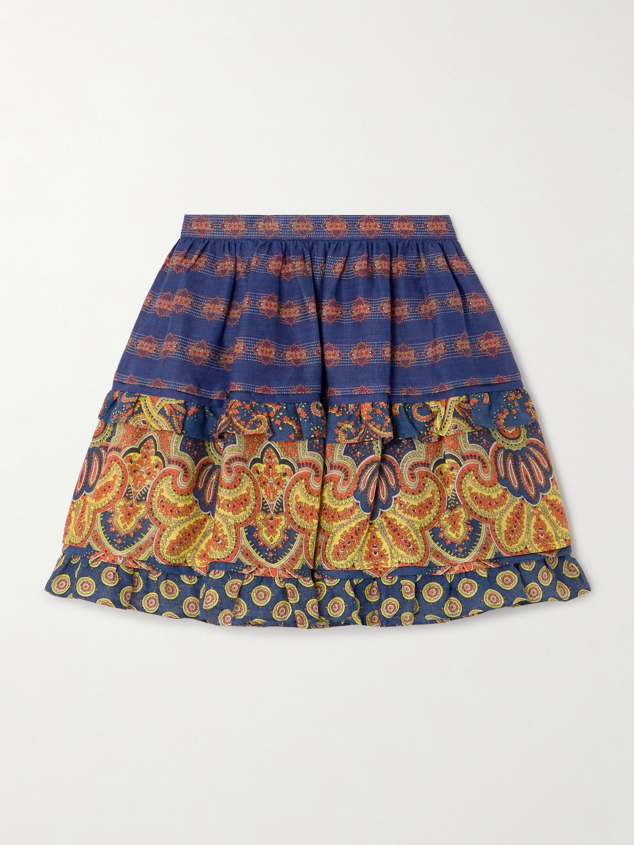 Valentino Garavani - Tiered Embroidered Paisley-print Linen Mini Skirt - Blue