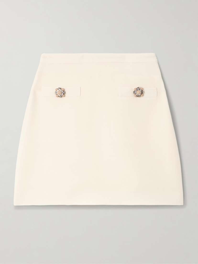 Valentino Garavani Embellished Wool And Silk-blend Crepe Mini Skirt