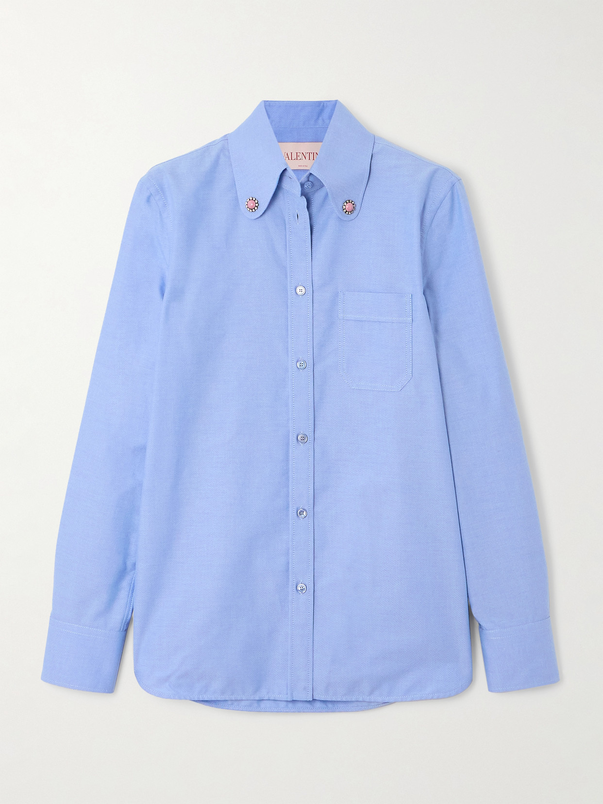 Valentino Garavani - Embellished Cotton Oxford Shirt - Blue