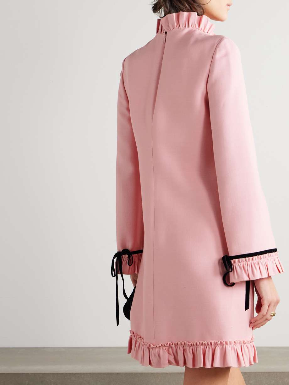ruffled velvet-trimmed wool and silk-blend crepe mini dress